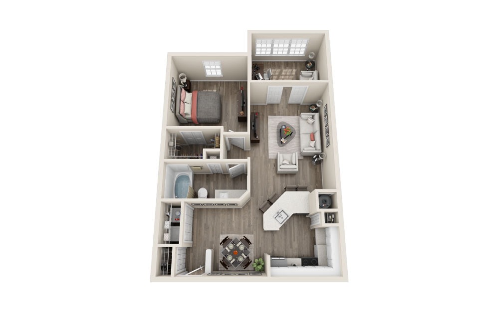 Sherwood - 1 bedroom floorplan layout with 1 bathroom and 849 square feet