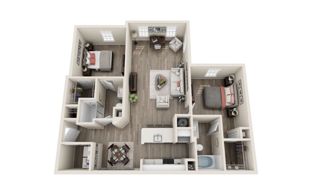 Westminister - 2 bedroom floorplan layout with 2 bathrooms and 1201 square feet