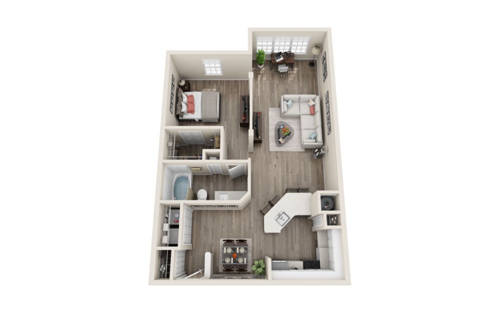 Windsor - 1 bedroom floorplan layout with 1 bathroom and 849 square feet